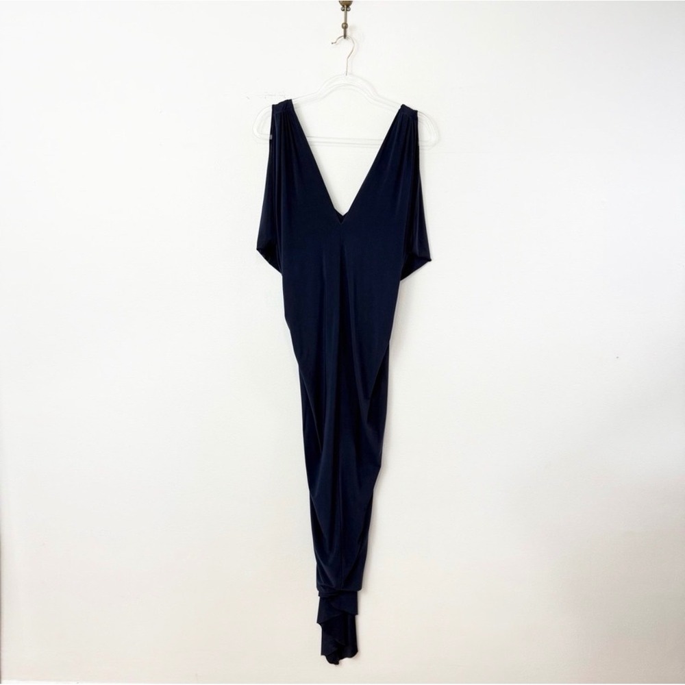 MISA Los Angeles Navy Draped Cold Shoulder Maxi Dress Size S